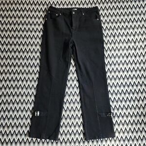 Black Straight Leg Pants With Buckle Detail